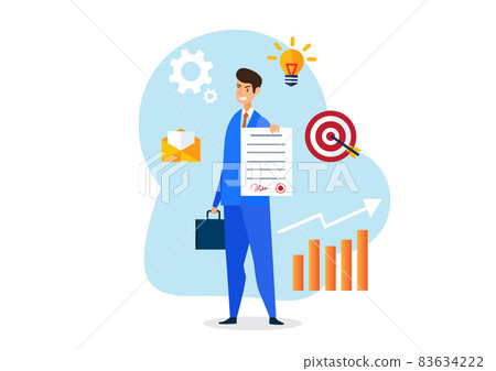 award winning concept A man holds a certificate of success as a successful businessman flat vector illustration design award winning concept A man holds a certificate of success as a successful businessman flat vector illustration design 83634222
