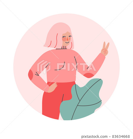 Young Smiling Woman Making Positive Hand Gesture Posing for Photo Vector Illustration Young Smiling Woman Making Positive Hand Gesture Posing for Photo Vector Illustration 83634668