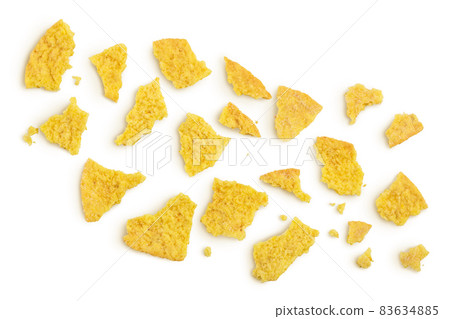 Potato chips isolated on white background with clipping path and full depth of field. Top view. Flat lay. 83634885