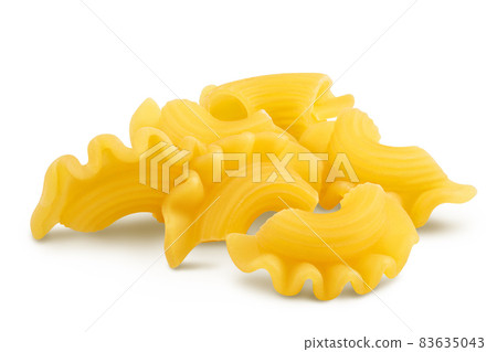 Pasta cornetti creste macaroni isolated on white background with clipping path and full depth of field 83635043