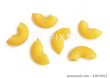 raw macaroni pasta isolated on white background with clipping path and full depth of field. Top view. Flat lay raw macaroni pasta isolated on white background with clipping path and full depth of field. Top view. Flat lay 83635052