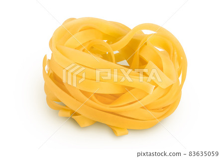 Raw tagliatelle pasta isolated on white background with clipping path and full depth of field 83635059