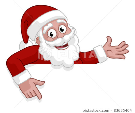 Christmas Cartoon Santa Claus Pointing Over a Sign Christmas Cartoon Santa Claus Pointing Over a Sign 83635404