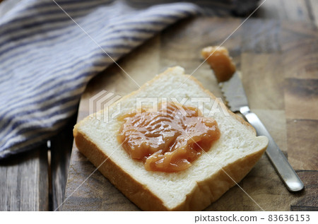 Plenty of peanut cream spread on bread Plenty of peanut cream spread on bread 83636153