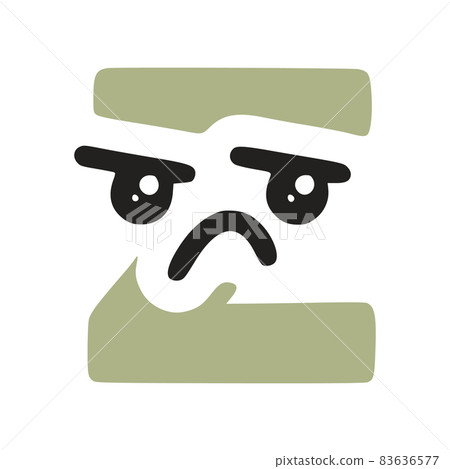 Letter z kawaii character with sad face, vector clip art 83636577