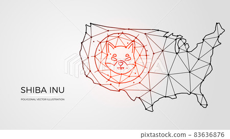 Polygonal vector illustration of Shiba inu and United States of America map. 83636876