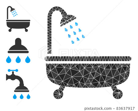 Vector Lowpoly Shower Bath Icon with Bonus Icons 83637917