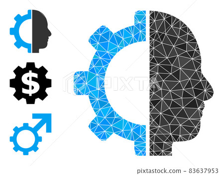 Vector Polygonal Cyborg Gear Icon with Similar Icons 83637953