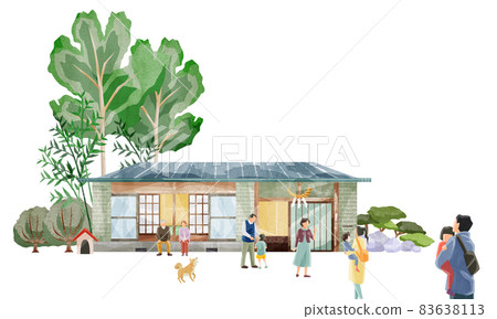 一家人過年回家的手繪水彩風格插畫 83638113