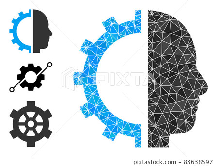 Vector Polygonal Cyborg Gear Icon with Bonus Icons - Stock Illustration ...