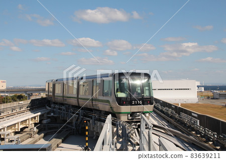 Port liner running near Kobe Airport 83639211