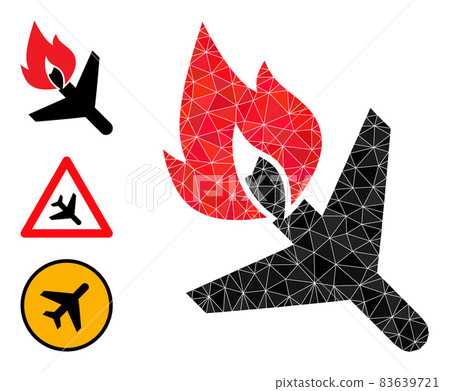 Vector Polygonal Fired Airplane Icon and Other Icons Vector Polygonal Fired Airplane Icon and Other Icons 83639721