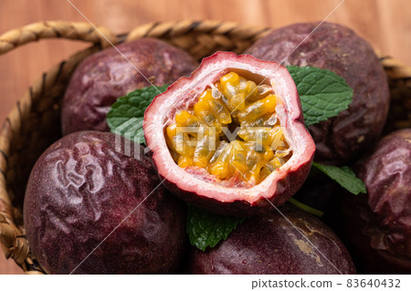 Passion fruit rustic wooden background Passion fruit パッションフルーツ Passion fruit rustic wooden background Passion fruit パッションフルーツ 83640432