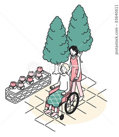 Senior women and female caregivers for wheelchairs 83640811