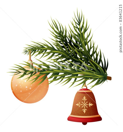 Decorated christmas tree. Green branch with sparkling toys Decorated christmas tree. Green branch with sparkling toys 83641215