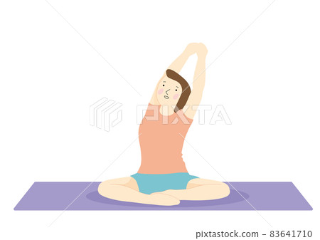 A woman on a diet sitting on the floor and stretching her upper body A woman on a diet sitting on the floor and stretching her upper body 83641710