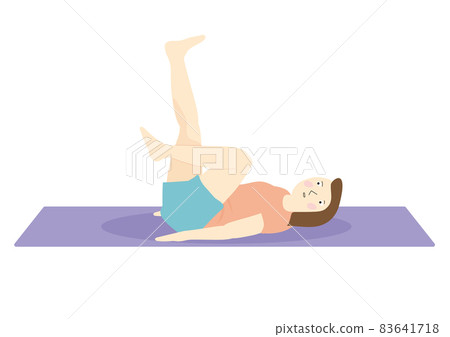 A woman on a diet sleeping on the floor and rowing an air bicycle A woman on a diet sleeping on the floor and rowing an air bicycle 83641718