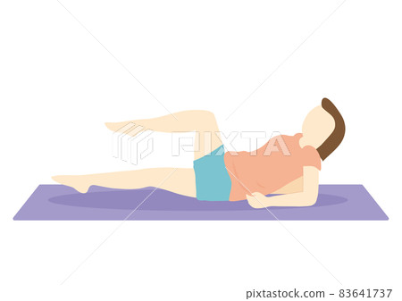 A woman on a diet exercising to tighten her lower abdomen on the floor with a mat and no facial expression A woman on a diet exercising to tighten her lower abdomen on the floor with a mat and no facial expression 83641737