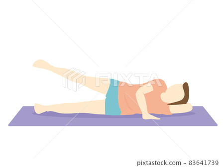 A woman on a diet doing leg abduction with a mat and no facial expression A woman on a diet doing leg abduction with a mat and no facial expression 83641739