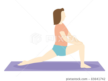 A woman on a diet who stretches her lower body with a mat and no facial expression A woman on a diet who stretches her lower body with a mat and no facial expression 83641742