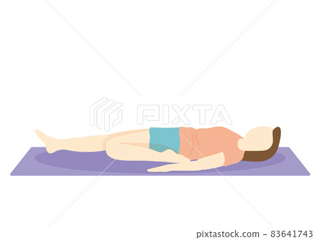 A woman on a diet who sleeps on the floor and stretches her front thighs with a mat and no facial expressions A woman on a diet who sleeps on the floor and stretches her front thighs with a mat and no facial expressions 83641743