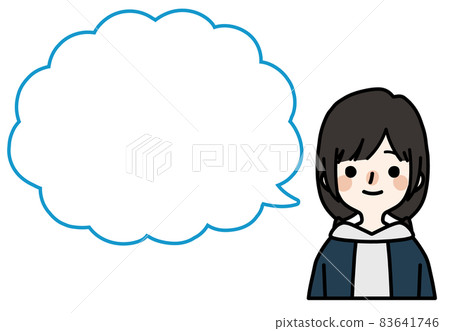 Person illustration _ cute girl in plain clothes _ speech bubble Person illustration _ cute girl in plain clothes _ speech bubble 83641746
