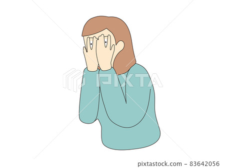 一個女人用手遮住眼睛但透過縫隙看的線描 83642056