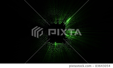 3D rendering of an electrical pulse passing through the circuits of a microcircuit 3D rendering of an electrical pulse passing through the circuits of a microcircuit 83643054