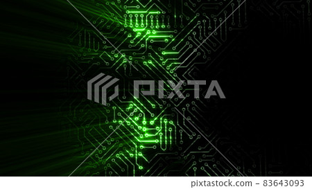 3D rendering of an electrical pulse passing through the circuits of a microcircuit 83643093