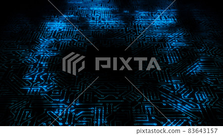 3D rendering of an electrical pulse passing through the circuits of a microcircuit 3D rendering of an electrical pulse passing through the circuits of a microcircuit 83643157