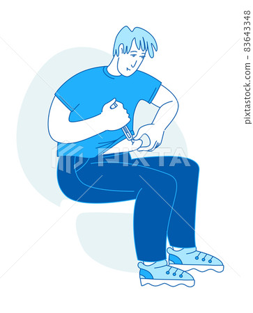 Young man Diabetic patient doing insulin injection syringe 83643348