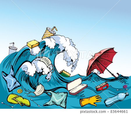 Ocean pollution from plastic waste. Vector drawing Ocean pollution from plastic waste. Vector drawing 83644661