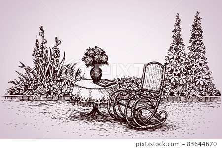 Rocking chair in the yard. Vector drawing Rocking chair in the yard. Vector drawing 83644670