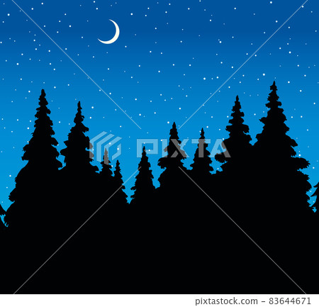 Vector sketch. Winter forest landscape with frozen river 83644671