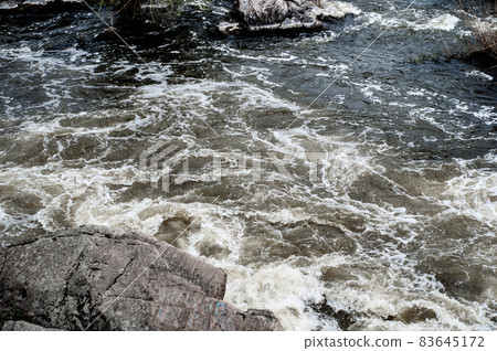 Fast flowing cold water mountain stream, flowing stormy stream stream, nature outdoors, fresh stream dark blue water Fast flowing cold water mountain stream, flowing stormy stream stream, nature outdoors, fresh stream dark blue water 83645172