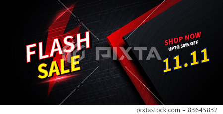 Flash sales special offer clearance banner with thunder. 11.11 Mega shopping. 83645832