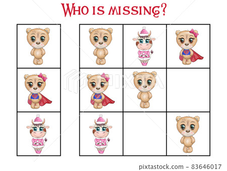 Sudoku game for children with pictures. Kids activity sheet. Cartoon animals. Sudoku game for children with pictures. Kids activity sheet. Cartoon animals. 83646017