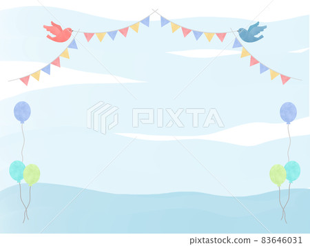 背景材料：水彩風格的鳥類、花環和氣球的簡單背景 83646031
