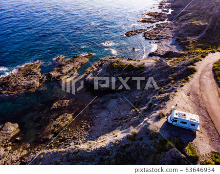 Camper car on coast, Almeria Spain 83646934