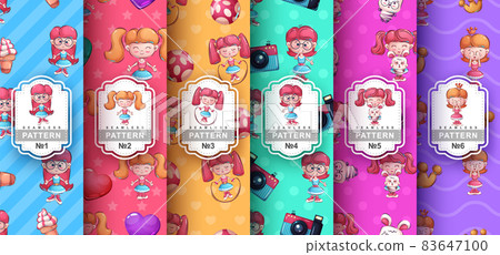 Cartoon character pretty girl and seamless pattern. 83647100