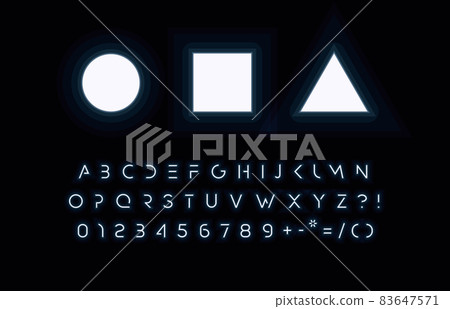 Futuristic space neon font inspired by squid game series.Cropped cutout letters and numbers for technology design, UI, HUD display font, music and cinema cover headline, logo design. Vector typography 83647571