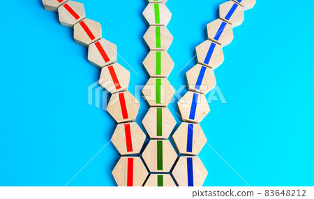 Branching out lines in different directions. Multi-vector and multidirectional. Multiculturalism and diversity. Concept of conflict. Separation, division and partition. Multitasking concept. 83648212