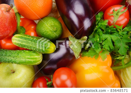 Beautiful bright background from vegetables and fruits. 83648571