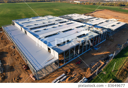Warehouse Construction from metal structure. Industrial building on light gauge steel framing.  83649677