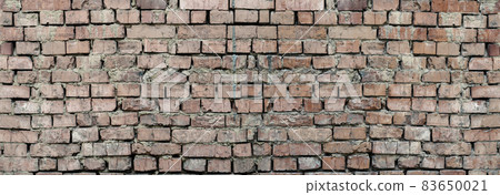 Grunge wall surface, texture of old red brick masonry, vintage background, blank retro template for ad banner design, rough material, grungy textured background closeup 83650021