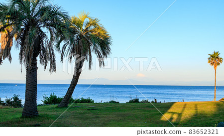 從神奈川縣三浦市水戶濱看到的富士山，湘南三浦半島（冬季） 83652321