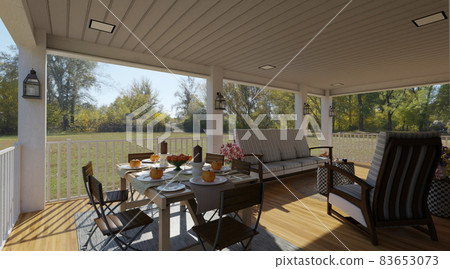 Cozy porch in a country house 3d illustration - Stock Illustration ...