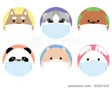 蒙面動物臉圖標集圓形 83653101