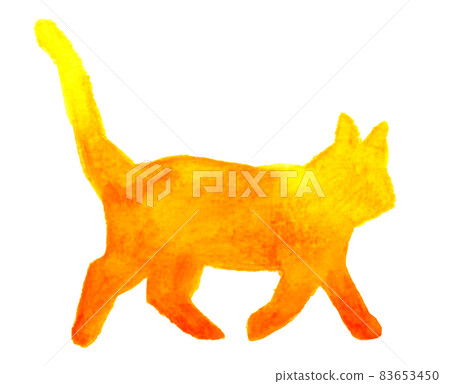 Hand-painted watercolor illustration of a cat silhouette Walking pose (yellow / orange) Hand-painted watercolor illustration of a cat silhouette Walking pose (yellow / orange) 83653450
