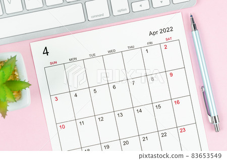 April 2022 calendar sheet with keyboard computer April 2022 calendar sheet with keyboard computer 83653549